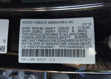 2018 Honda Accord Sport z USA, uszkodzony, nr VIN 1HGCV1F33JA266471